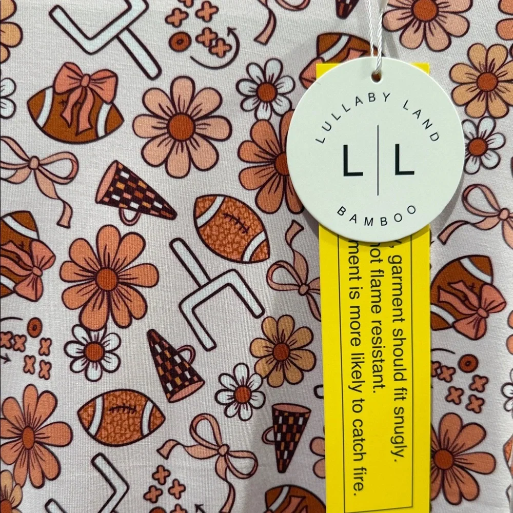 Girls Football Floral Bamboo Pajama Set size 7/8 by Lullaby land Bamboo NWT - Picture 2 of 5